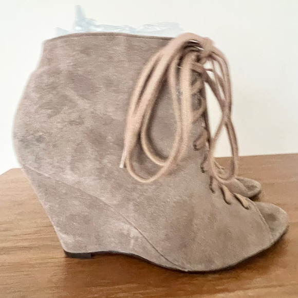 Joie Suede Leather Lace Up Open Toe Wedge Heel Booties Brown Women's Size 39/8.5 - Picture 5 of 7